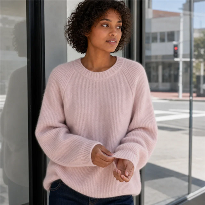 Damen Oversize Rippstrick Pullover Rundhals