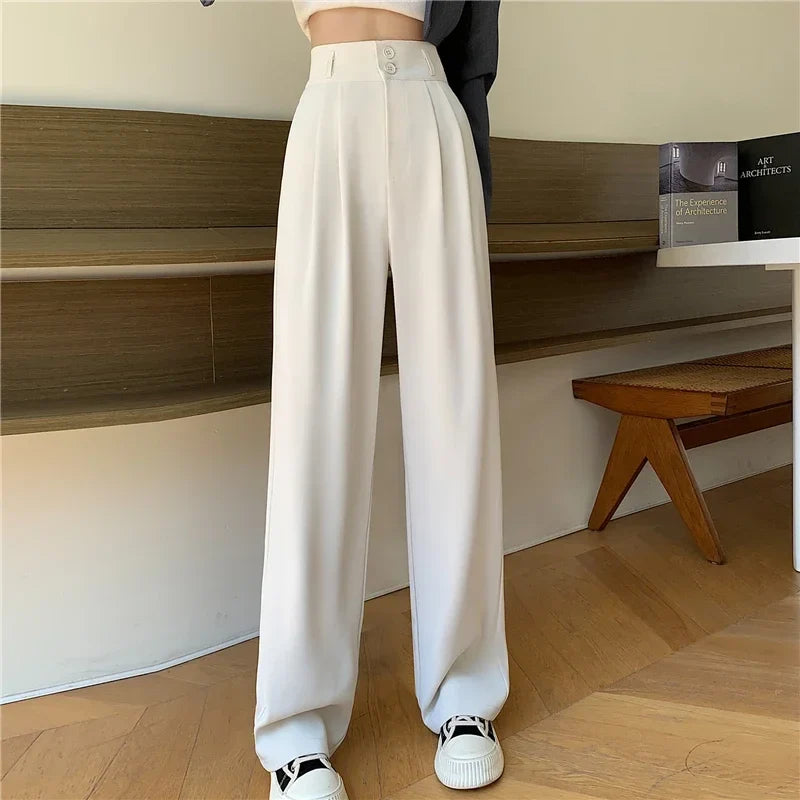 Damen Weite Hosen mit hohem Bund und Faltenbeinen
