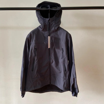Unisex Kapuzenjacke Softshell mit Brillen-Kapuze Schwarz