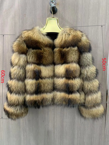 Pelzmantel mit Kapuze für Damen, Lang, Mehrfarbig