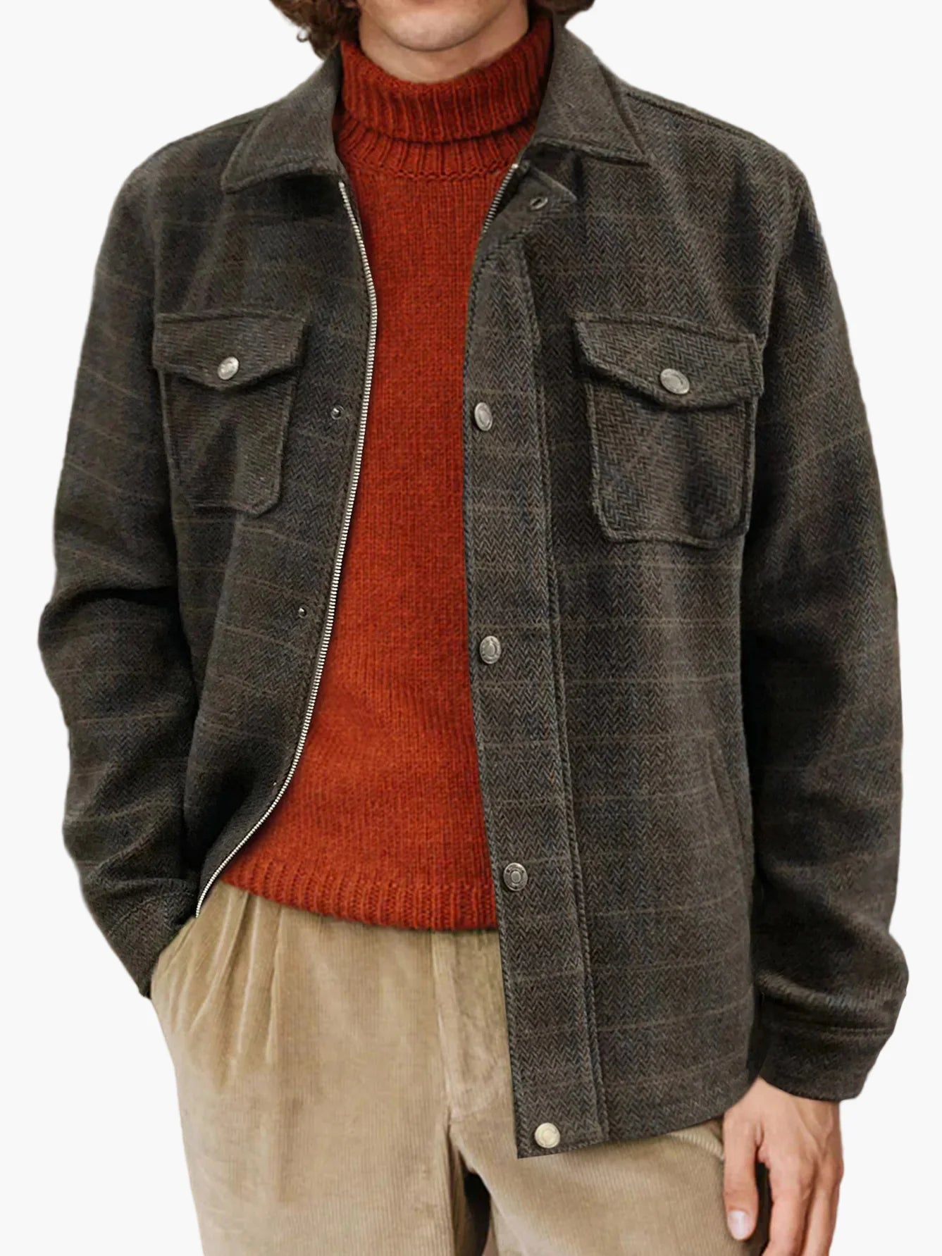 Herren Freizeitjacke im klassischen Veganer Woll-Look – Stilvolle Übergangsjacke für Alltag und Büro