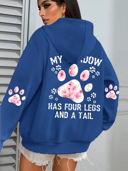Damen Hoodie mit Kapuze und Blumen Pfotenabdruck Print