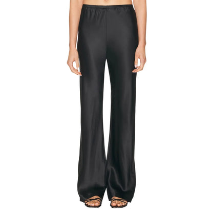 Damen Satin Hose Weites Bein – Dunkelgrün