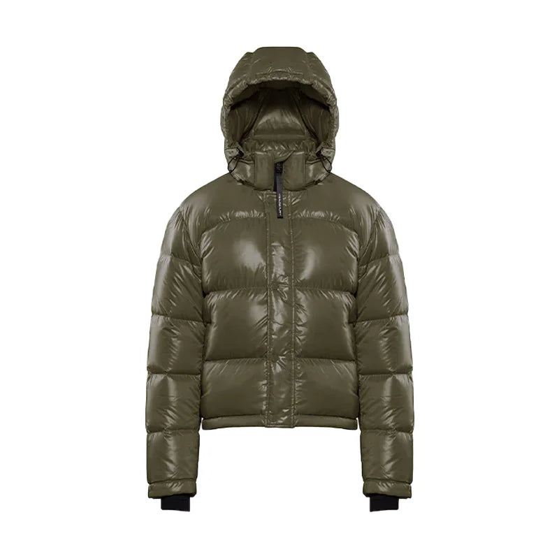 Glänzende Damen Steppjacke mit Kapuze, Grün