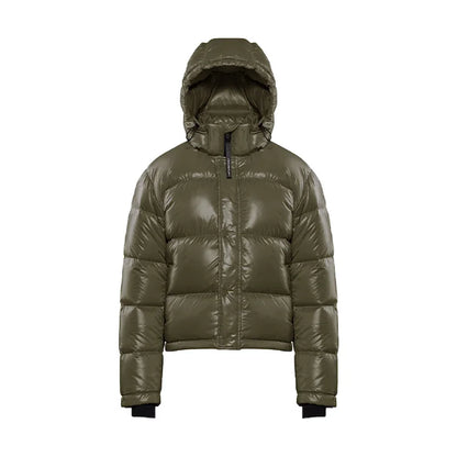 Glänzende Damen Steppjacke mit Kapuze, Grün