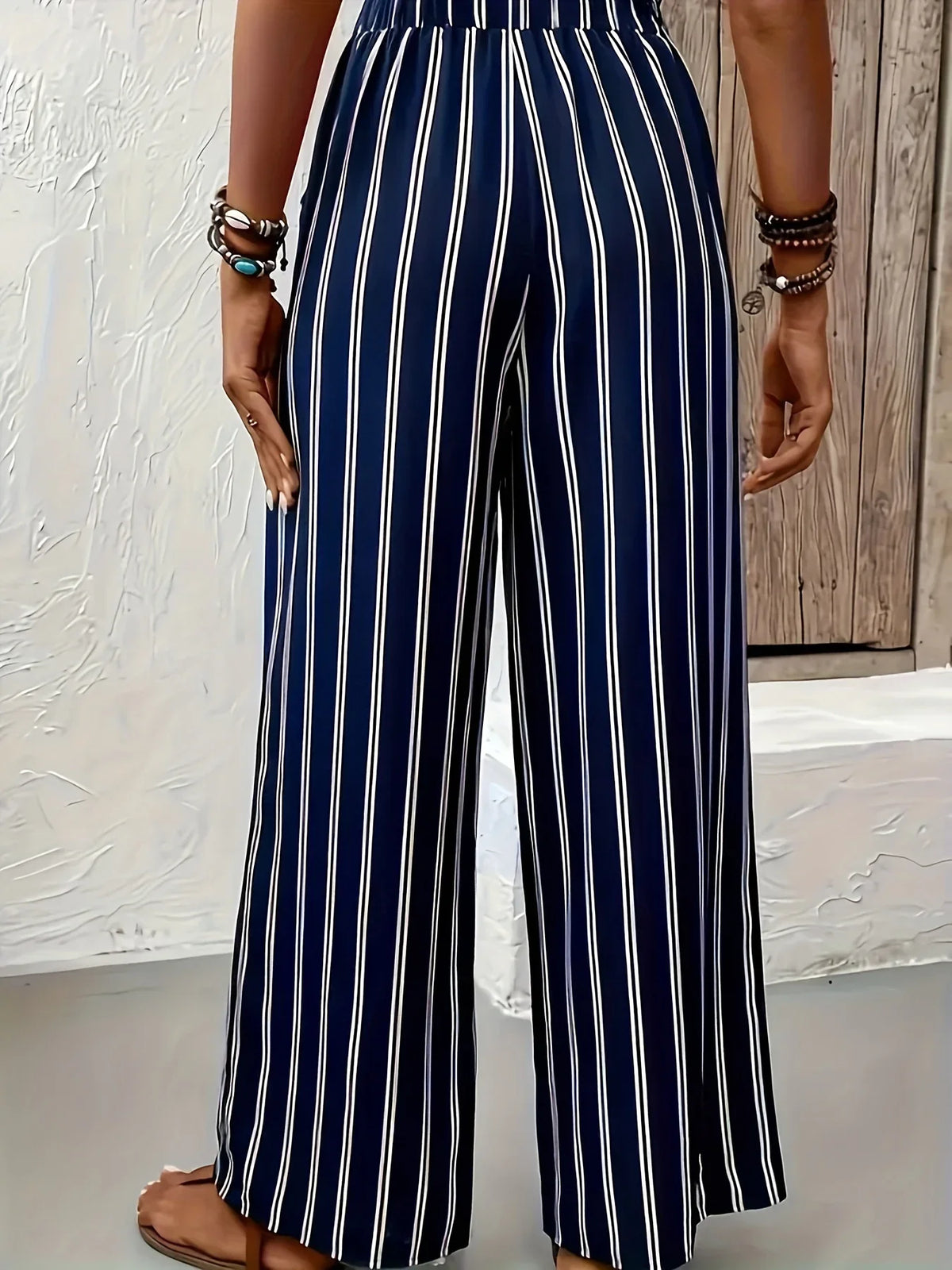 Damen Culotte Hose gestreift mit weitem Bein und Gummizugbund