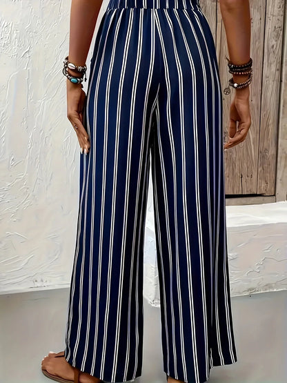 Damen Culotte Hose gestreift mit weitem Bein und Gummizugbund