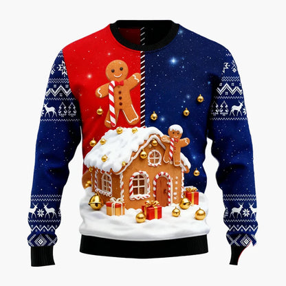 Herren Weihnachtspullover Ugly Christmas Sweater mit Lebkuchenmann, Rentier & Weihnachtsbaum – Perfekt für festliche Anlässe