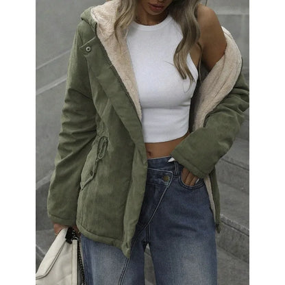 Damen Winterjacke mit Kapuze, Teddyfutter & Kordelzug - warm & gemütlich