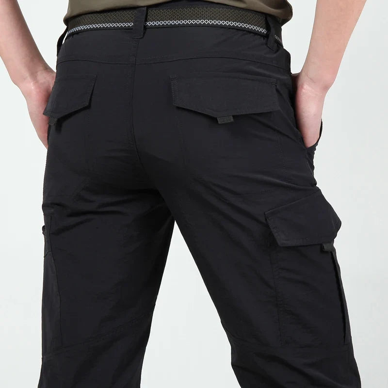Herren Cargo Hose Grau mit Seitentaschen & elastischem Bund