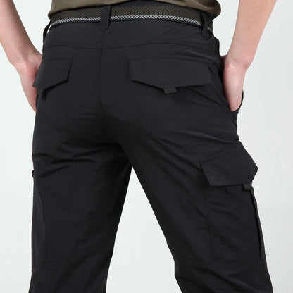 Herren Cargo Hose Grau mit Seitentaschen & elastischem Bund