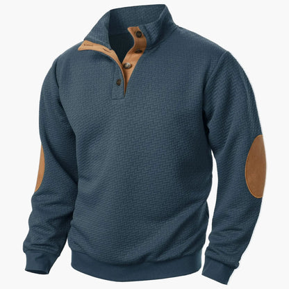 Herren Pullover mit Stehkragen und Ellenbogenpatches – Eleganter Freizeit-Sweater für Alltag und Büro