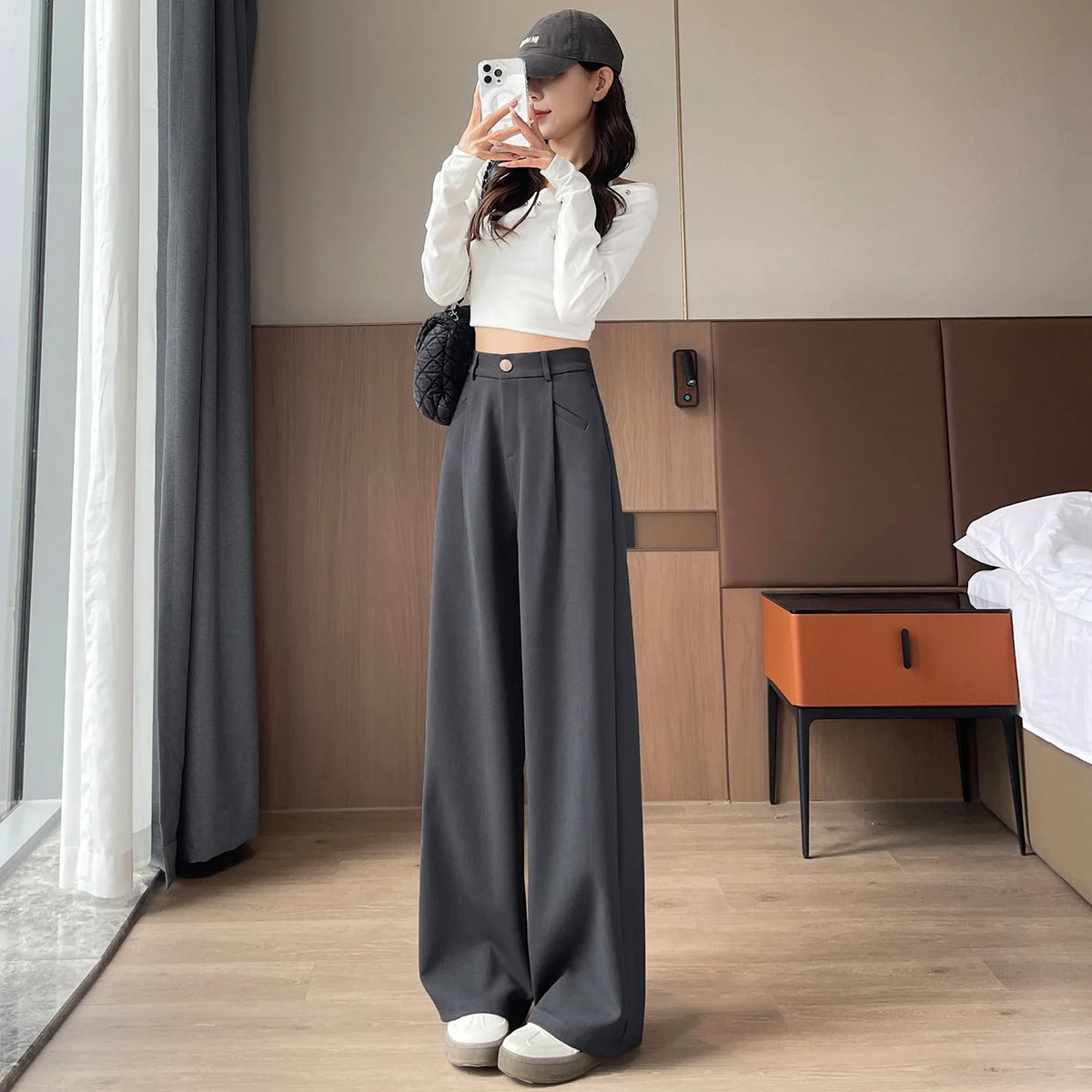 Damen Weite Hose mit hohem Bund und weitem Bein – Verschiedene Farben und Längen