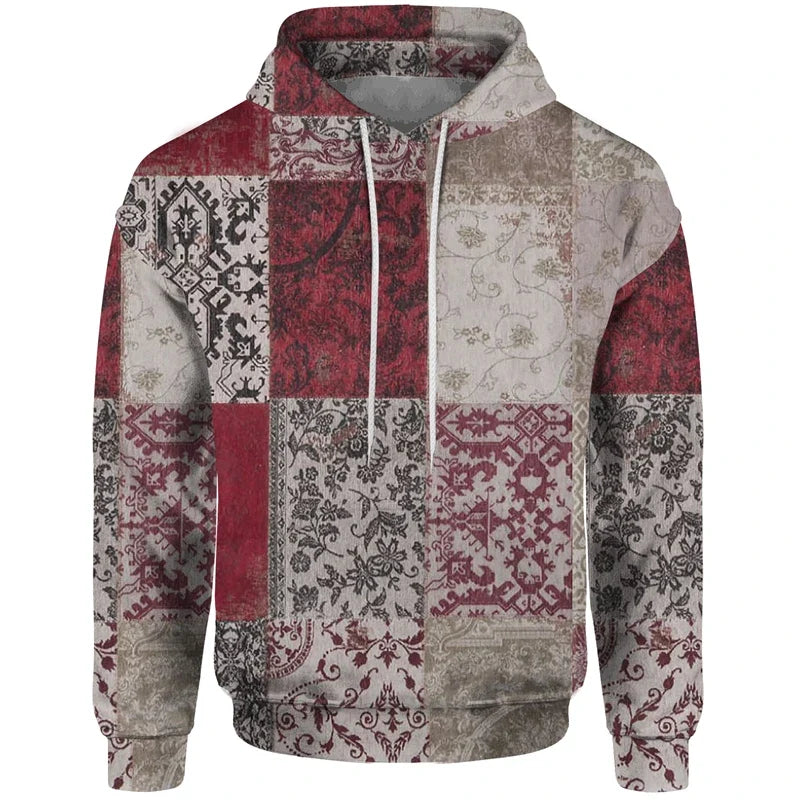 Hoodie Unisex Patchwork Muster Kordelzug Langarm