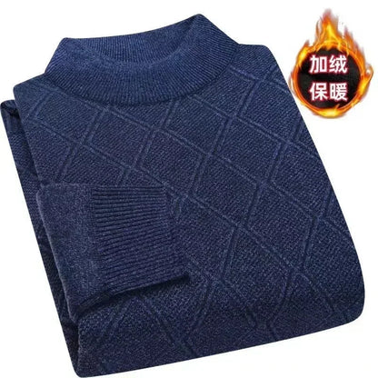 Herren Mock-Neck Pullover Winter Warmer Strickpullover Rautenmuster