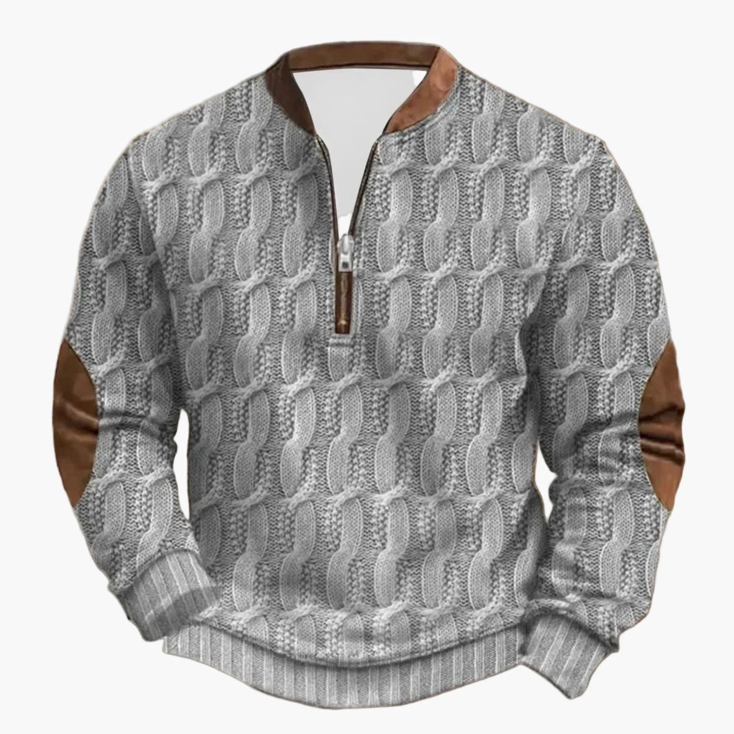Herren Outdoor Freizeitpullover mit Stehkragen und Reißverschluss – Strickoptik, Langarm, Komfortabel
