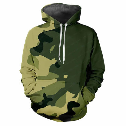 Hoodie Camouflage-Muster Grün Kängurutasche Kapuzenpullover