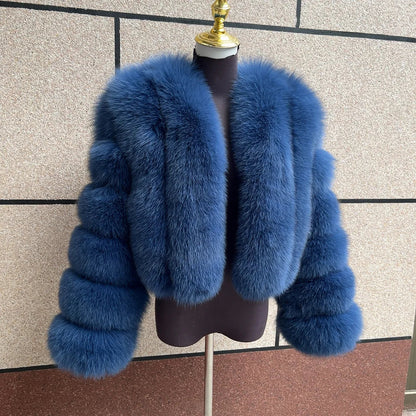 Damen Kurz Kunstpelzjacke Pelzmantel mit V-Ausschnitt