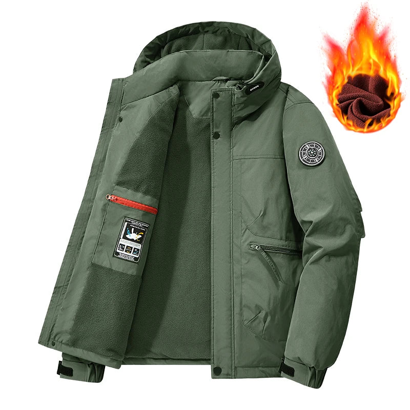 Herren Winterjacke mit Kapuze Fleece-Futter Militärgrün