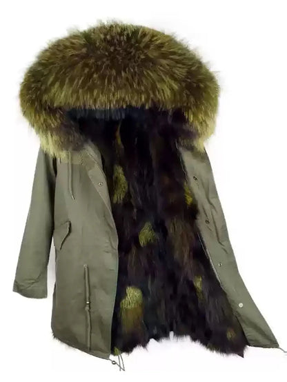 Damen Winter Parka mit Kapuze und Kunstpelz Futter