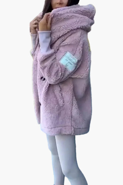 Damen Teddy Mantel mit Kapuze – Kuschelige Oversize Jacke für Herbst und Winter