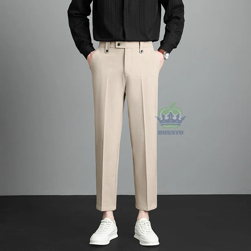 Herren Hose Beige Business-Stil Schmal Geschnitten