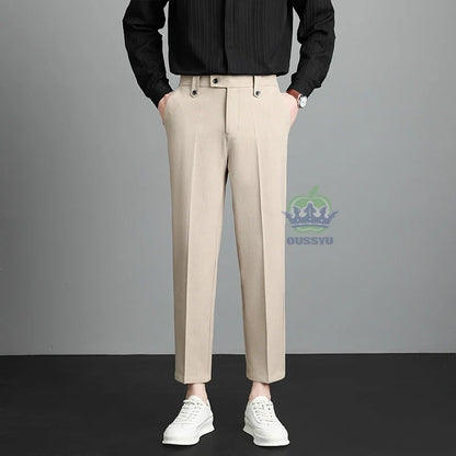 Herren Hose Beige Business-Stil Schmal Geschnitten