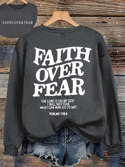 Hoodie mit Kapuze und "Faith Over Fear" Druck, lockere Passform