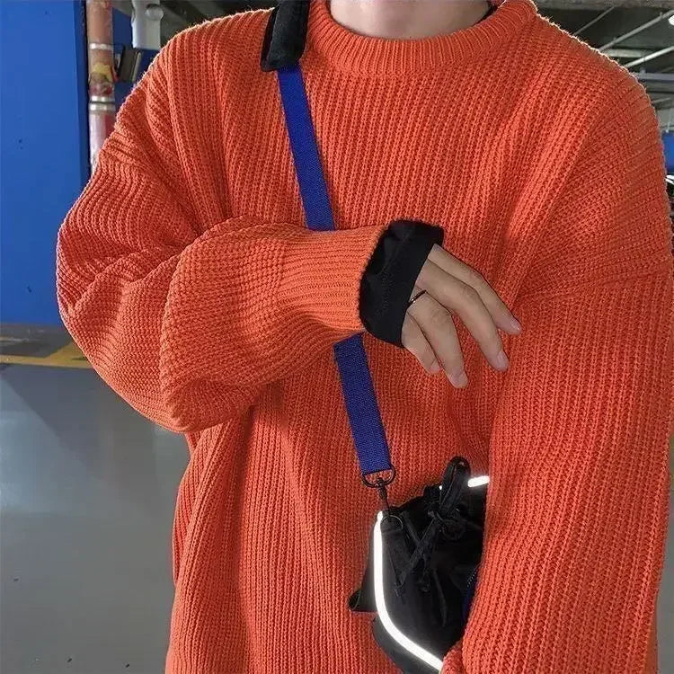 Unisex Strickpullover Oversize Rundhals Gerippt Lange Ärmel