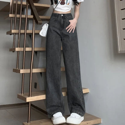 Damen Jeans High Waist Weites Bein Straight Fit