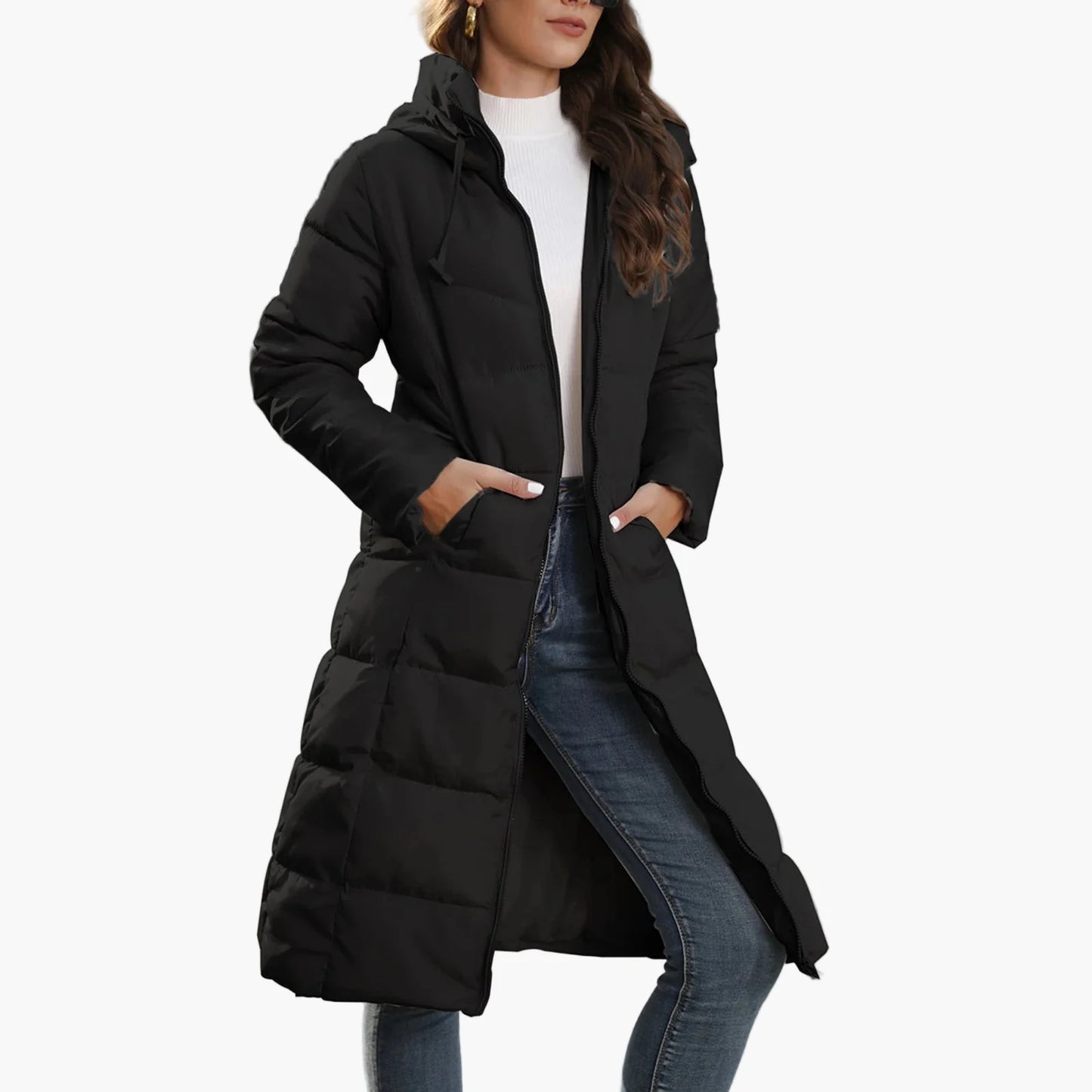 Damen Steppmantel Winter Warm Gefüttert Kapuze Langer Pufferjacke Streetwear