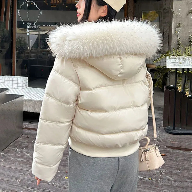 Damen Winter Steppjacke mit Kapuze & Pelzbesatz Hellrosa