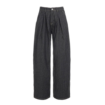 Damen Baggy Hose gestreift Schwarz weites Bein lockere Passform