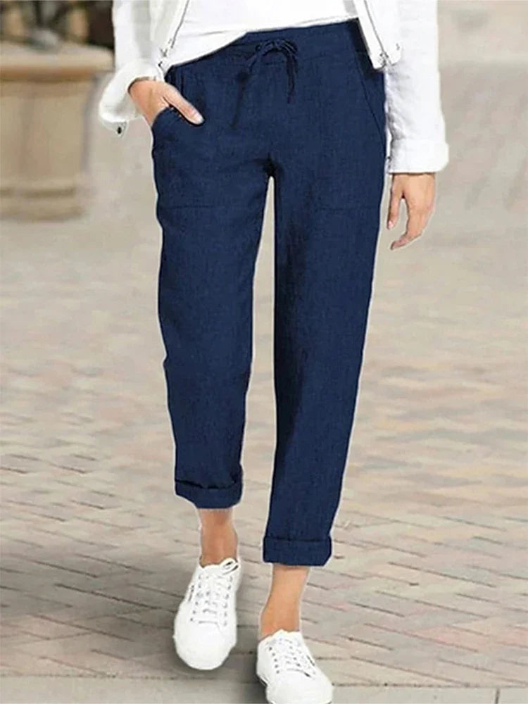 Damen Freizeithose mit Kordelzug und aufgeschlagenem Beinabschluss