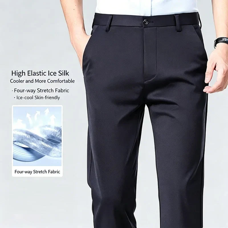 Herren Business Hose Schwarz Gerader Schnitt Elegant
