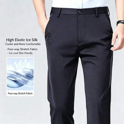 Herren Business Hose Schwarz Gerader Schnitt Elegant