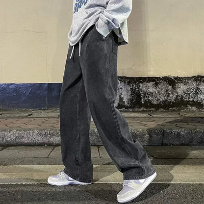 Loose Fit Jeans Herren Weites Bein Hoher Bund Grau