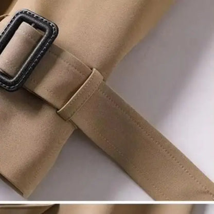 Damen Trenchcoat Lang Zweireihig Mit Gürtel und Reverskragen