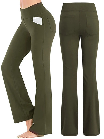 Damen Bootcut Hose mit hohem Bund und Taschen für Sport & Freizeit