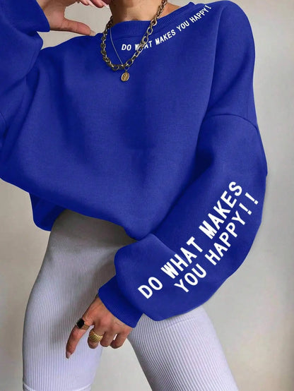Damen Sweatshirt mit Spruch "DO WHAT MAKES YOU HAPPY!!" Rundhalsausschnitt Langarm