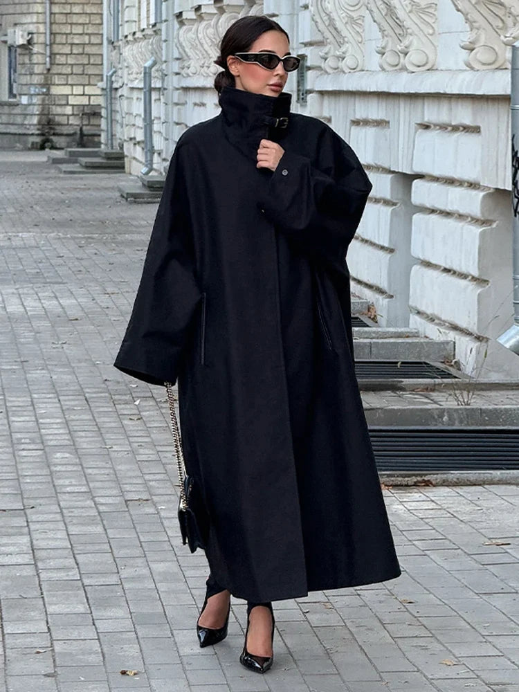 Damen Trenchcoat Lang Übergangsjacke Mantel mit Gürtel
