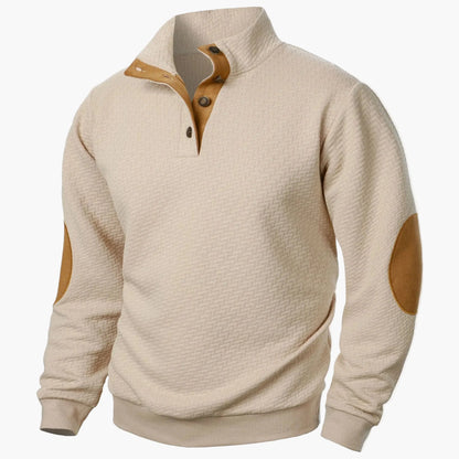 Herren Pullover mit Stehkragen und Ellenbogenpatches – Eleganter Freizeit-Sweater für Alltag und Büro
