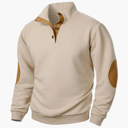 Herren Pullover mit Stehkragen und Ellenbogenpatches – Eleganter Freizeit-Sweater für Alltag und Büro