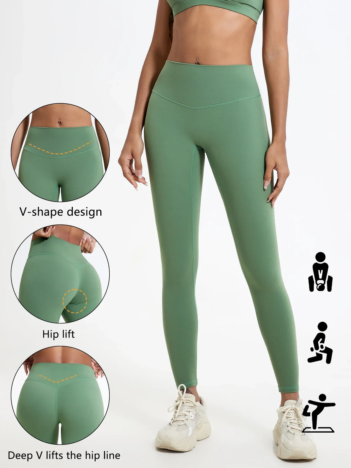 Damen Sport Leggings Hochbund V-Design Bauchkontrolle Yoga Fitness Hose