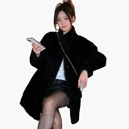 Damen Teddyfell Winterjacke Lässig Warm Modern