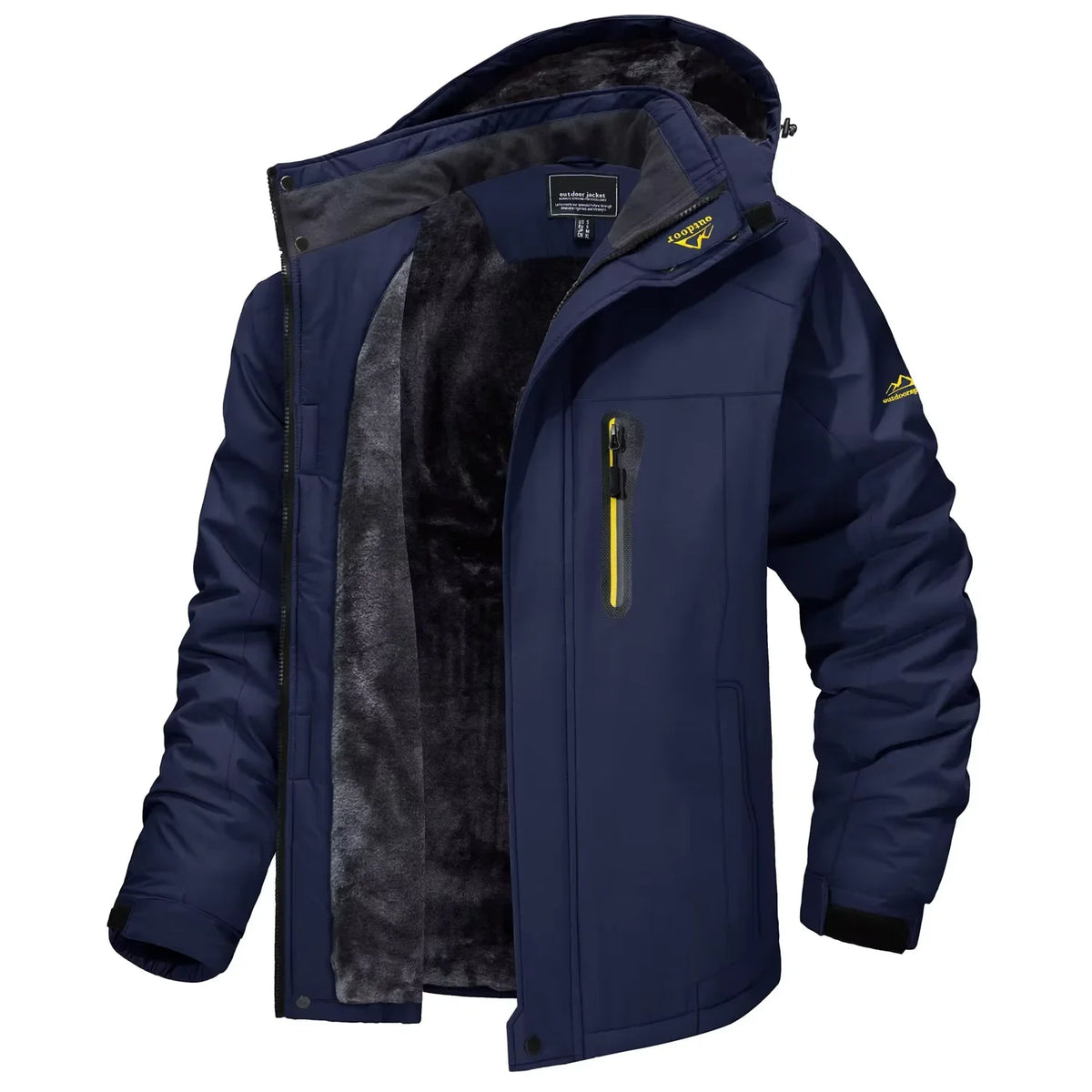 Herren Winterjacke mit Kapuze Gefütterte Outdoor-Jacke Wasserabweisend Warm