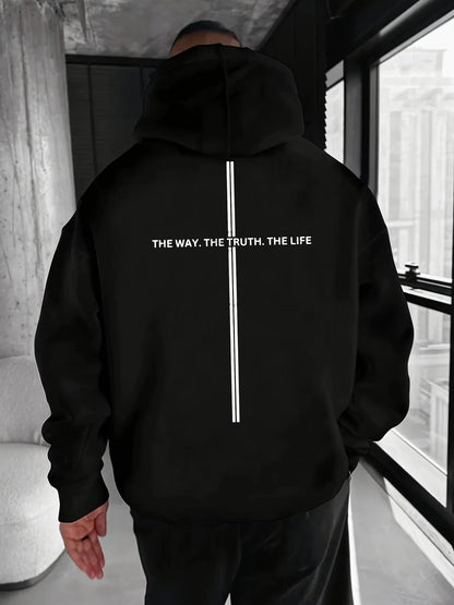 Unisex Kapuzenpullover mit Statement-Print & Streifen, Oversized Hoodie
