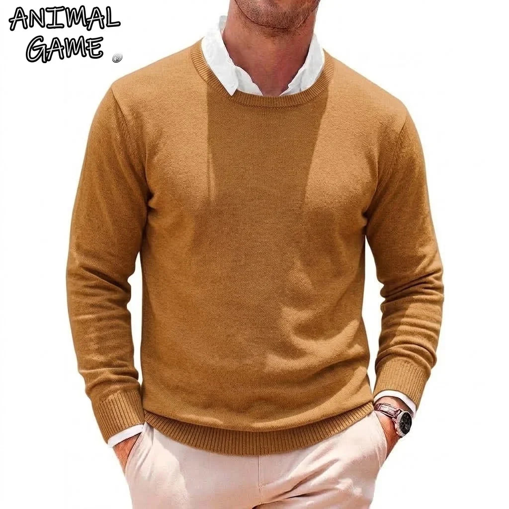 Herren Basic Pullover Rundhals Langarm Strickpullover Einfarbig