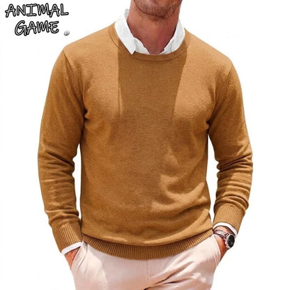 Herren Basic Pullover Rundhals Langarm Strickpullover Einfarbig