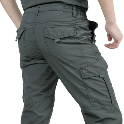 Herren Cargo Hose Grau mit Seitentaschen & elastischem Bund
